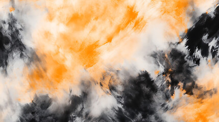 Fototapete - Soft blurry black and orange tie dye pattern on a white background, Watercolor modern dirty art style design, Elegant artistic abstract tie dye pattern with blurred effect