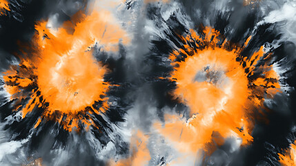 Aufkleber - Soft blurry black and orange tie dye pattern on a white background, Watercolor modern dirty art style design, Elegant artistic abstract tie dye pattern with blurred effect