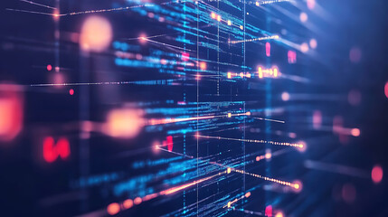 Poster - A technological background depicting a data transmission channel with the motion of digital data flow, It represents the transferring and storage of big data sets