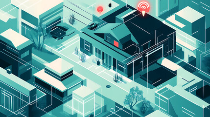 Aufkleber - Abstract representation of home security, emphasizing protection, surveillance, and peace of mind through innovative technology and vigilant monitoring
