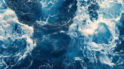 Poster - Close up of water with waves and ripples and copy space on blue background, Water, shape, liquid and colour concept