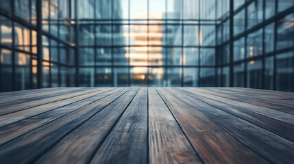 Aufkleber - Empty wood table top and blur glass window wall building banner mock up abstract background , can used for display or montage your products