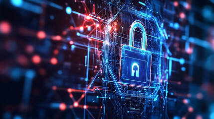Poster - The concept of technology security is depicted through a modern digital background, highlighting the importance of robust protection systems
