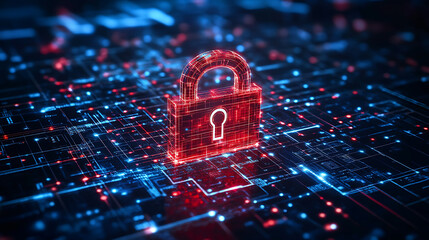 Aufkleber - The concept of technology security is depicted through a modern digital background, highlighting the importance of robust protection systems
