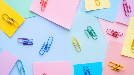 Poster - Various sheets of note papers adorned with colorful paper clips