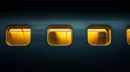 Poster - Viewed from outside, the windows of a passenger airliner gleam against the fuselage, offering a glimpse into the world within