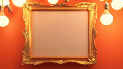 Aufkleber - An empty gold and orange frame with light bulbs