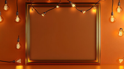 Aufkleber - An empty gold and orange frame with light bulbs
