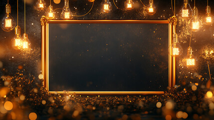 Poster - An empty gold and orange frame with light bulbs