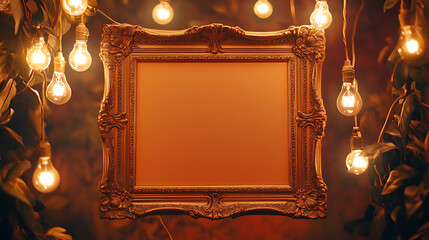 Aufkleber - An empty gold and orange frame with light bulbs