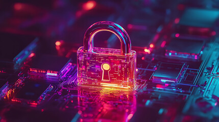 Leinwandbilder - A digital padlock symbolizing cybersecurity and the protection of sensitive data in a technological context, emphasizing the importance of secure information storage and safety measures