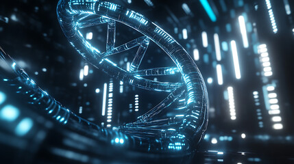 Aufkleber - 3D illustration of a DNA helix representing advanced technology in genetic engineering, set against a futuristic background