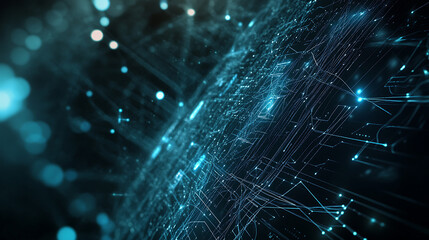 Poster - An abstract depiction of artificial intelligence is presented against a technological web background, illustrating the virtual concept