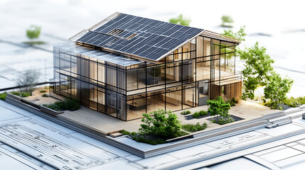 Aufkleber - 3D creation of a sustainable building architecture model with plans, energy efficiency tables and other documents