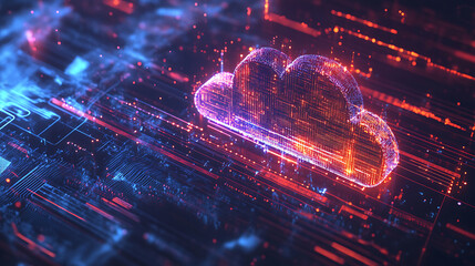 Poster - Cloud computing concept, showcasing file upload and storage symbols, representing business automation, digital transformation, and modern data management solutions