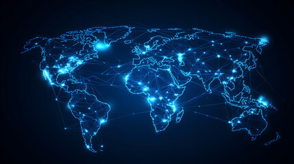Poster - Abstract concept of a global business network Visualizing connections and partnerships across the world with dynamic lines and nodes