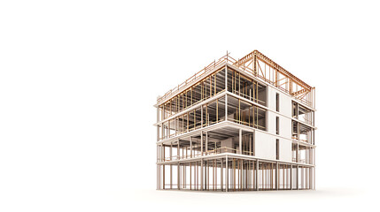 Poster - Construction of a building against a white backdrop, 3d illustration