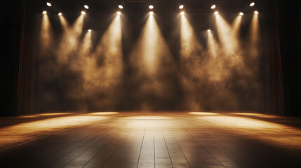 Aufkleber - Empty stage of a theater Illuminated by spotlights before a performance Setting the scene for an evening of entertainment and artistic expression
