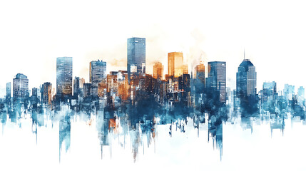 Poster - A white background with blue and brown city and sky building