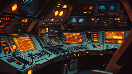 Leinwandbilder - Animation , Futuristic spaceship interior control room