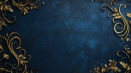 Poster - Gold scroll frame on dark blue background