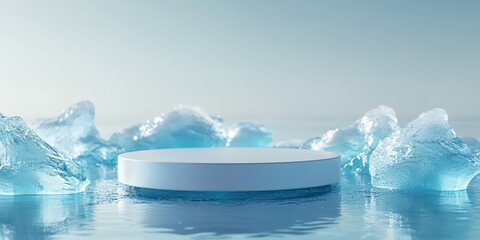 Wall Mural - a white square is on a blue surface with ice and water. the square is empty and the water is cold