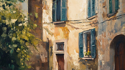 Aufkleber - An oil painting of italian buildings is shown