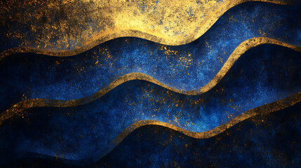 Leinwandbilder - Dark blue gold waves decoration fabric , a normal simple grainy noise grungy empty space or spray texture , a rough abstract retro vibe shine bright light and glow background template color gradient