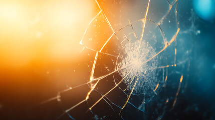 Fototapete - Fractured background, Blur lens flare, Dark shattered distressed dirty faded screen matrix texture with dust scratches smeared stains defocused orange blue white glow