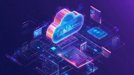 Poster - Data center operations involve big data analysis and cloud computing, managing digital information storage, protection, and processing on the internet, computation and social media data management