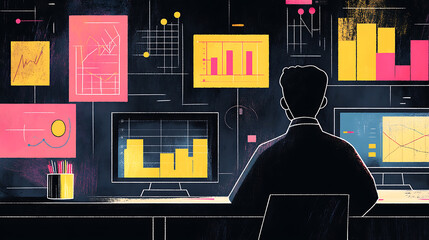 Leinwandbilder - Illustration showcasing the analysis of data charts Emphasizing the importance of visual data presentation in strategic decision-making