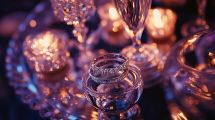 Wall Mural - Diamond Wedding Bands Resting on a Glass Plate