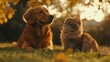 © รุ่งอรุณ ศรีนรสิทธิ์ - Fluffy Dog and Cat Sitting Together in Nature