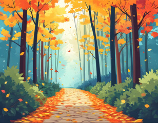 Wall Mural - Autumn Forest Path