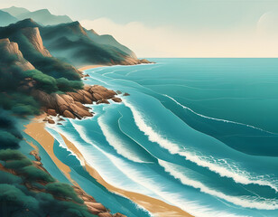 Wall Mural - Ocean Waves Crashing on Shore