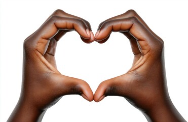 Black hands making sign Heart by fingers, isolated on white background with copy space. Love concept on Valentine day