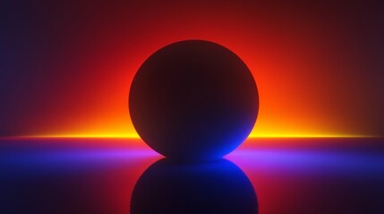 Poster - Black Sphere with Glowing Light in Vibrant Gradient Background Modern Abstract Art