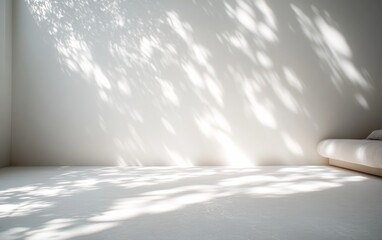 Aufkleber - Minimalist Light Background with Blurred Foliage Shadow on White Wall for Presentation