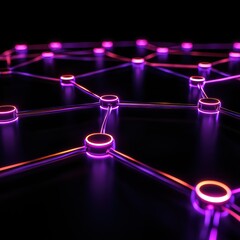 a vibrant, abstract network of glowing nodes and connections, showcasing a futuristic design with pu