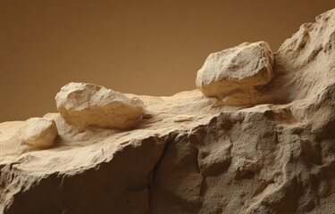 Aufkleber - Beige Rock Display on Brown Background for Cosmetic Products with Sun Shadow and Nature Landscape