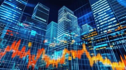 Poster - A modern digital backdrop of stats and economy concepts, including graphs and financial data, reflecting business success and investment growth