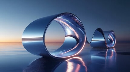 Poster - Futuristic Neon Light Installation with Symmetrical Arcs and Vibrant Gradients in Dark Background
