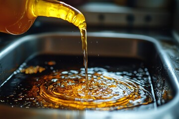 Wall Mural - Used Cooking oil being poured to container