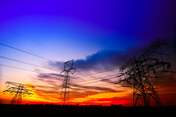 Wall Mural - pylon, high-voltage tower sky background.