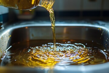 Wall Mural - Used Cooking oil being poured to container