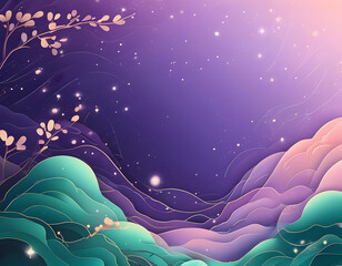 Sticker - Purple Night Sky With Stars and Mountains