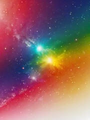 Wall Mural - A vibrant cosmic scene showcases a blend of bright colors and twinkling stars. The rainbow spectrum cascades across the sky, evoking a sense of wonder and mystery.