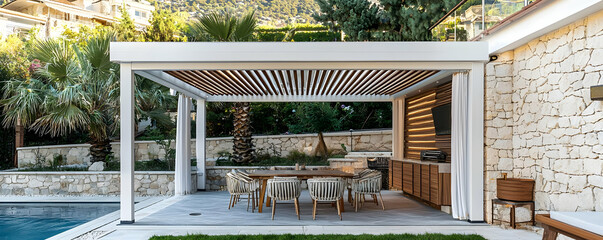 Wall Mural - Pergola with open-air structure, blending elegance with outdoor comfort.