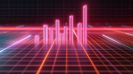 Aufkleber - Neon Bar Graph on Futuristic Background with Geometric Patterns