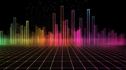 Aufkleber - Vibrant Neon Sound Waves in Abstract Digital Landscape Visual